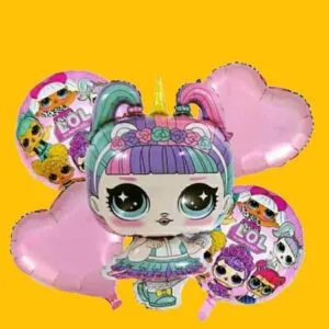 GLOBO 5 PIEZAS "LOL" Globo principal 70 cms aprox y 4 de 45 cms aprox - Imagen 1