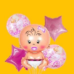 GLOBO 5 PIEZAS "BABY GIRL" Globo principal 70 cms aprox y 4 de 45 cms aprox - Imagen 1