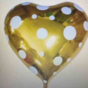GLOBO "CORAZON DORADO CON PUNTOS BLANCOS" 18 pulgadas 50 cms aprox