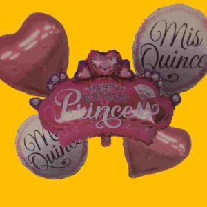 GLOBO 5 PIEZAS "PRINCESS MIS QUINCE" Globo principal 70 cms aprox y 4 de 45 cms aprox - Imagen 1