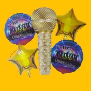 GLOBO 5 PIEZAS "MICROFONO FELIZ DIA" Globo principal 70 cms aprox y 4 de 45 cms aprox - Image 1
