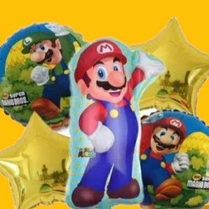 GLOBO 5 PIEZAS "MARIO BROSS" Globo principal 70 cms aprox y 4 de 45 cms aprox
