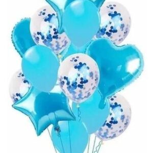 GLOBO 14 PIEZAS "CELESTE" incluye globos confeti - Image 1