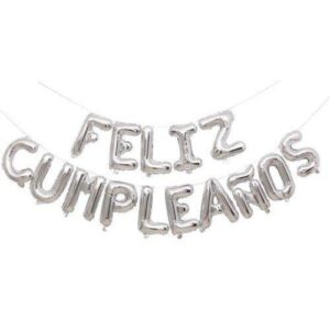 GLOBO 15 PIEZAS "FELIZ CUMPLEAÑOS" COLOR "PLATEADO" 16 Pulgadas 45 cms aprox