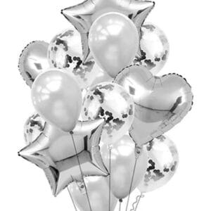 GLOBO 14 PIEZAS "PLATEADO" incluye globos confeti - Imagen 1