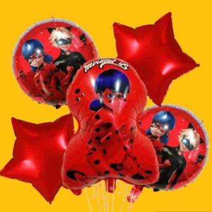 GLOBO 5 PIEZAS "LADY BUG MIRACULUS" Globo principal 70 cms aprox y 4 de 45 cms aprox - Image 1
