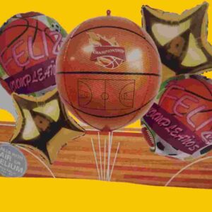 GLOBO 5 PIEZAS "PELOTA BASQUET" Globo principal 70 cms aprox y 4 de 45 cms aprox - Imagen 1