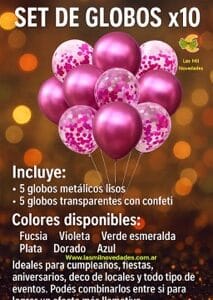 SET de GLOBOS x 10 UNIDADES variedad de colores con confetti