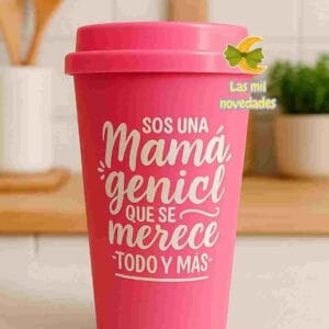 VASO "ALTO" CON TAPA SOS UNA MAMA GENIAL QUE SE MERECE TODO Y MAS Variedad de colores