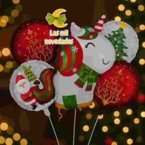 GLOBO 5 PIEZAS "NAVIDAD" Globo principal 70 cms aprox y 4 de 45 cms aprox - Imagen 1