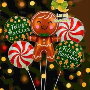 GLOBO 5 PIEZAS "NAVIDAD" Globo principal 70 cms aprox y 4 de 45 cms aprox - Imagen 2