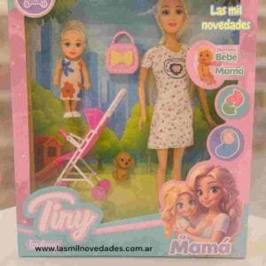MUÑECA EN CAJA TINY "MAMA EMBARAZADA, CON COCHE Y BEBE" - Imagen 1