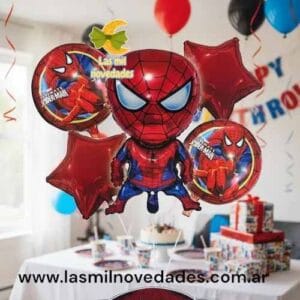 GLOBO 5 PIEZAS "HOMBRE ARAÑA SPIDER MAN" Globo principal 70 cms aprox y 4 de 45 cms aprox