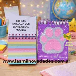 LIBRETA ANILLADA CON LENTEJUELAS MOVILES HOJAS DE COLORES
