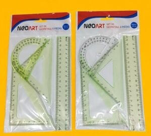 SET DE GEOMETRIA *RIGIDO* TRANSPARENTE 30 CMS, 4 PIEZAS