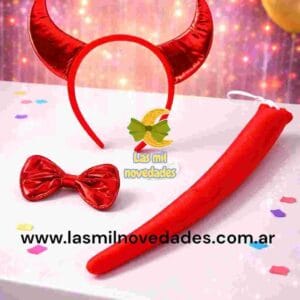 SET VINCHA MOÑO Y COLA DISFRAZ animalitos o personaje variedad diablito etc - Imagen 1