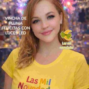 VINCHA DE ***PLUMAS*** FELICITAS CON LUCES LED - Imagen 1