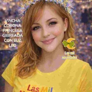VINCHA CORONA PRINCESA GIBREADA **CON LUZ LED** Y BRILLITOS - Imagen 1