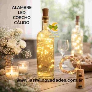 ALAMBRE LED "CORCHO" 3 mts "CALIDO" incluye pilas