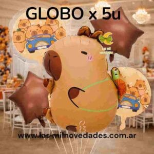 SET GLOBO 5 PIEZAS "CAPIBARA" Globo principal 70 cms aprox y 4 de 45 cms aprox - Imagen 2