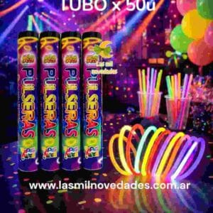 TUBO CON 50 PULSERAS LUMINOSAS DE "NEON" COTILLON