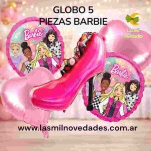 SET GLOBO 5 PIEZAS "BARBY BARBIE" Globo principal 70 cms aprox y 4 de 45 cms aprox - Imagen 1