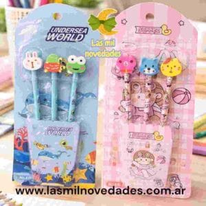 SET DE 3 LAPIZ CON GOMA DE BORRAR ANIMALITOS