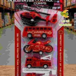 SET x 5 VEHICULOS DE RESCATE *BOMBERO* EN BLISTER (helicoptero, colectivo, moto, grua, elevador)