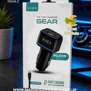 CARGADOR PARA AUTO 12V GEAR XAEA CON CABLE FICHA C