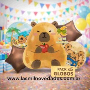 SET GLOBO 5 PIEZAS "CAPIBARA" Globo principal 70 cms aprox y 4 de 45 cms aprox