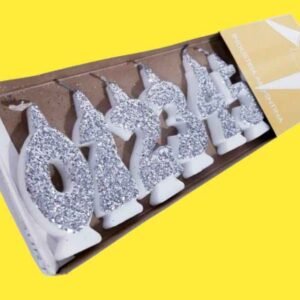 VELA NUMEROTE GRANDE "PLATEADO" con Glitter