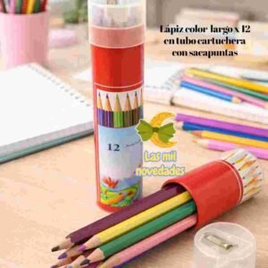 LAPIZ COLOR LARGO x 12 EN TUBO CARTUCHERA CON SACAPUNTAS - Imagen 1
