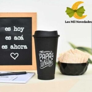 VASO TERMICO NEGRO CON TAPA Y FRASES "DIA DEL PADRE" - Imagen 2