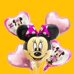 GLOBO 5 PIEZAS "MINNIE MOUSE" Globo principal 70 cms aprox y 4 de 45 cms aprox