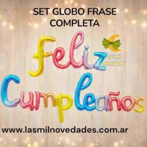 SET GLOBO "FRASE COMPLETA" FELIZ CUMPLEAÑOS variedad de colores