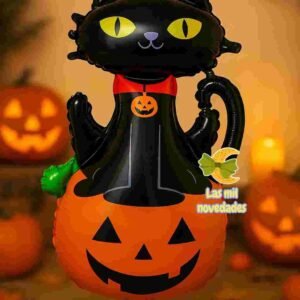 GLOBO CALABAZA CON GATO - Imagen 1