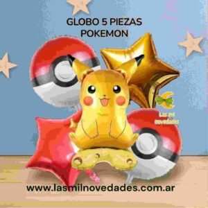 GLOBO 5 PIEZAS "POKEMON PIKACHU" Globo principal 70 cms aprox y 4 de 45 cms aprox