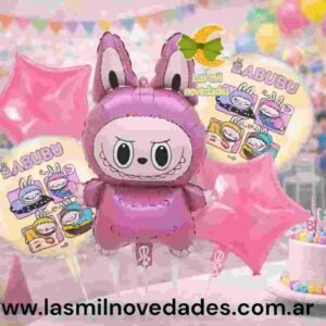 SET GLOBO 5 PIEZAS "LABUBU" Globo principal 70 cms aprox y 4 de 45 cms aprox