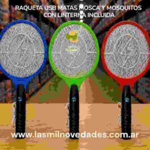 RAQUETA USB MATA MOSCAS Y MOSQUITOS CON LINTERNA INCLUIDA