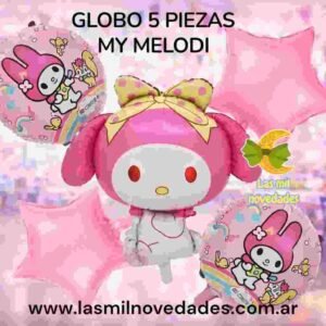 SET GLOBO 5 PIEZAS "MY MELODI" Globo principal 70 cms aprox y 4 de 45 cms aprox - Imagen 1