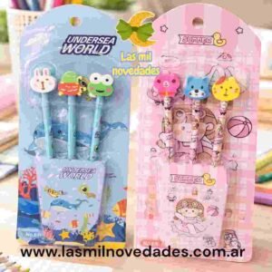 SET DE 3 LAPIZ CON GOMA DE BORRAR ANIMALITOS