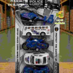 SET x 5 VEHICULOS DE RESCATE *POLICIA* EN BLISTER (helicoptero, colectivo, moto, auto, auto)