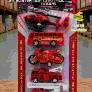 SET x 5 VEHICULOS DE RESCATE *BOMBERO* EN BLISTER (helicoptero, colectivo, moto, grua, elevador)