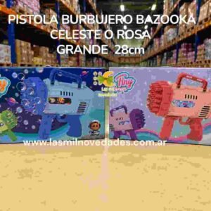 PISTOLA "BURBUJERO" BAZOOKA **LILA ROSA AZUL O VERDE** grande 28 cms - Imagen 1