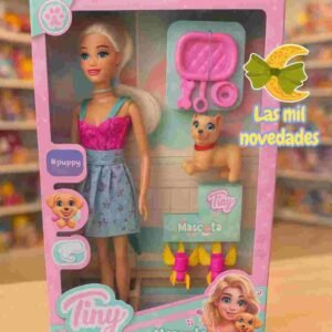 MUÑECA EN CAJA TINY "MASCOTA" CON PERRITOS Y ACCESORIOS