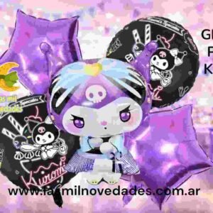 SET GLOBO 5 PIEZAS "KUROMI" Globo principal 70 cms aprox y 4 de 45 cms aprox
