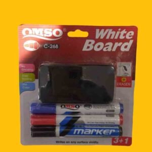 BLISTER con **3 FIBRONES MARCADORES PARA PIZARRA CON BORRADOR**