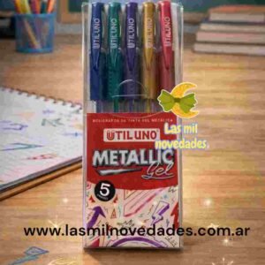 LAPICERA x 5 "METALICA" TINTA GEL "METALLIC" UU - Imagen 1