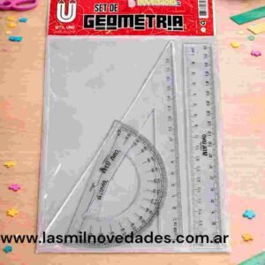 SET DE GEOMETRIA *RIGIDO* TRANSPARENTE 20 CMS, 3 PIEZAS - Imagen 1