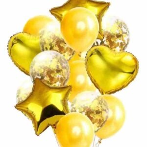 GLOBO 14 PIEZAS "DORADO" incluye globos confeti